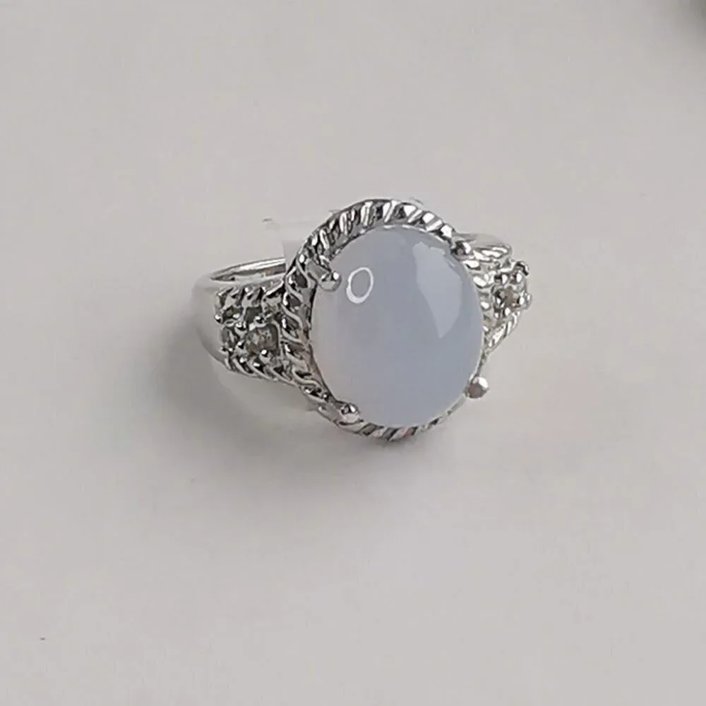 NWT Light blue cabochon chalcedony diamond ring size 7